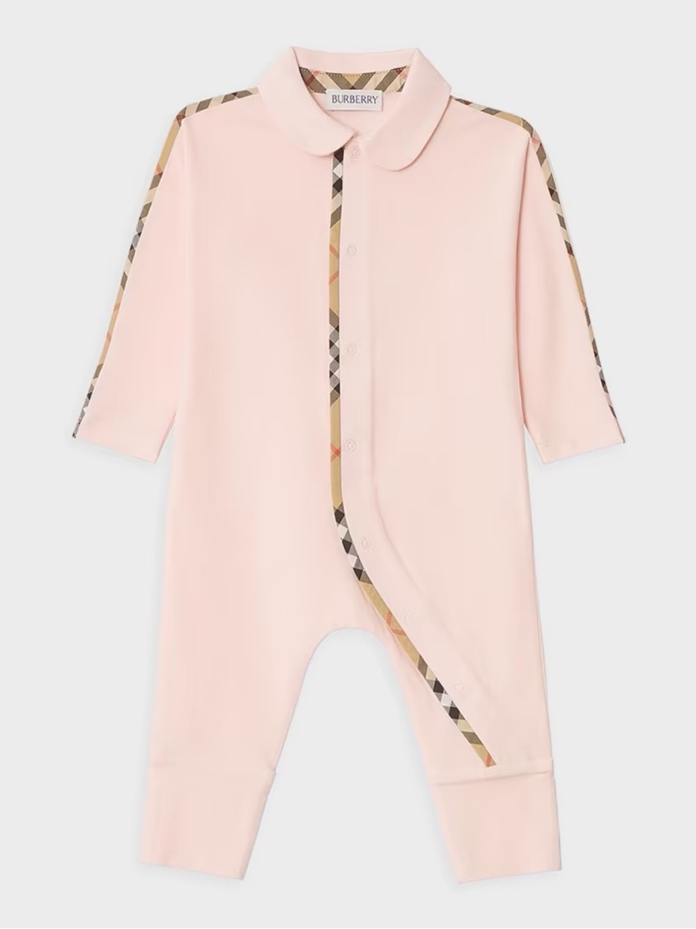 Burberry Pale Pink Baby Footie with Signature Check Trim